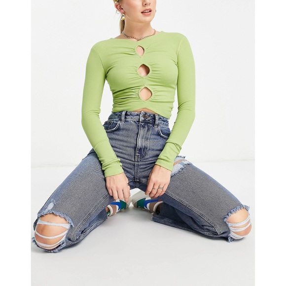 ASOS NA-KD Straight Leg Ripped Jeans in Light Blue - Picture 13 of 13